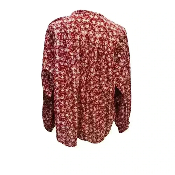 Ann Taylor Loft Long sleeve, button down, floral print, burgundy Prairie Top  M - Picture 3 of 10